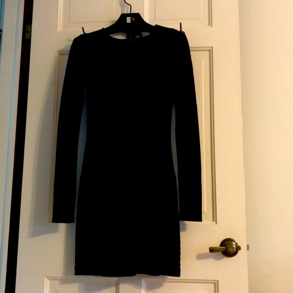 Theory black knit long sleeve dress quilted bottom